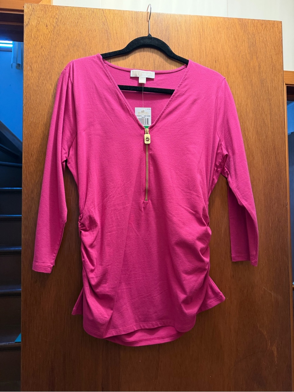 Women's Michael Kors Pink V-Neck Zip Front Top size large